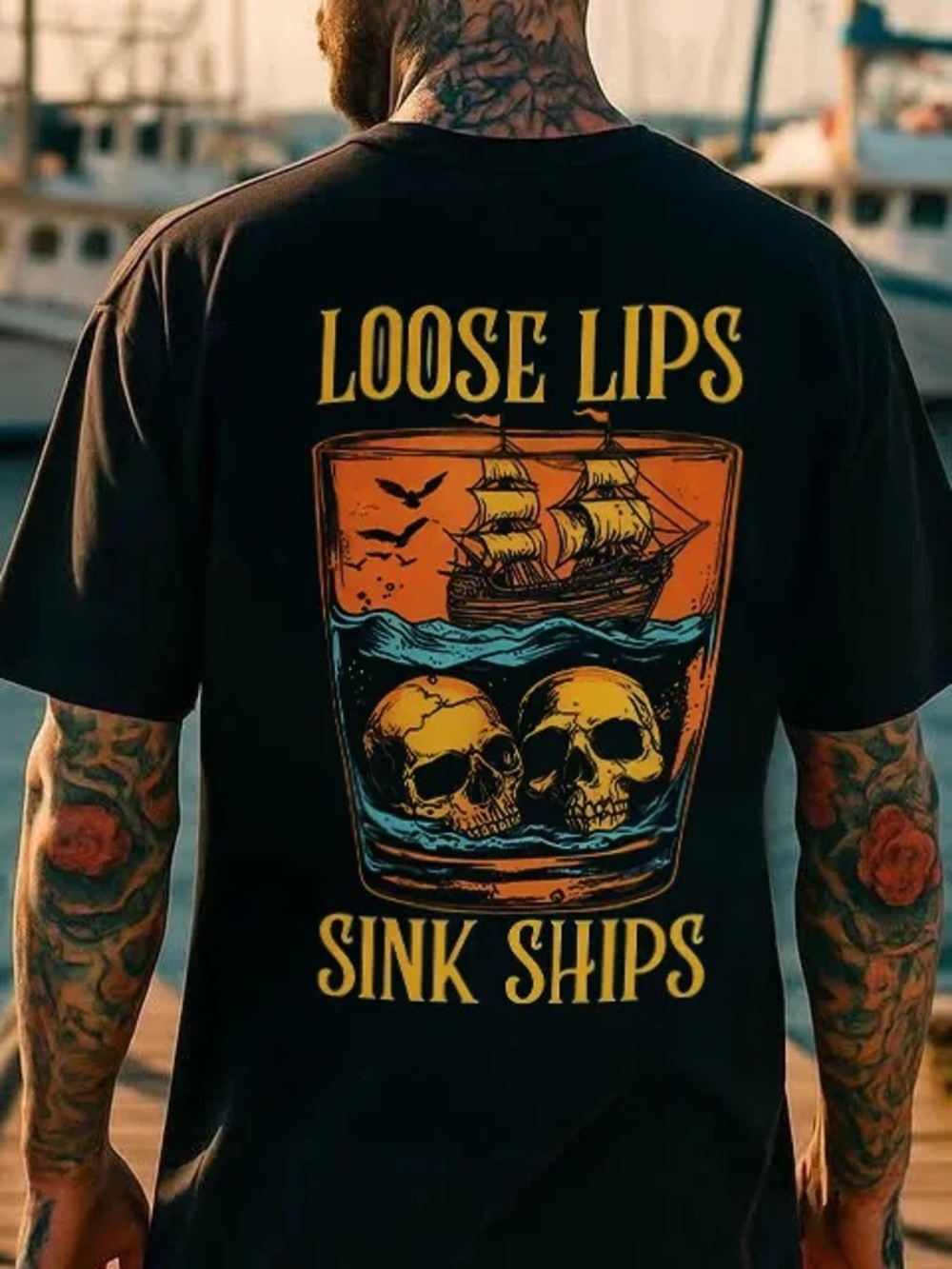 Loose Lips Sink Ships Graphic Tee - Black